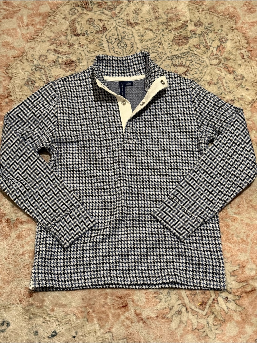 Janie and Jack Navy and White Houndstooth Quarter-Zip Sweater